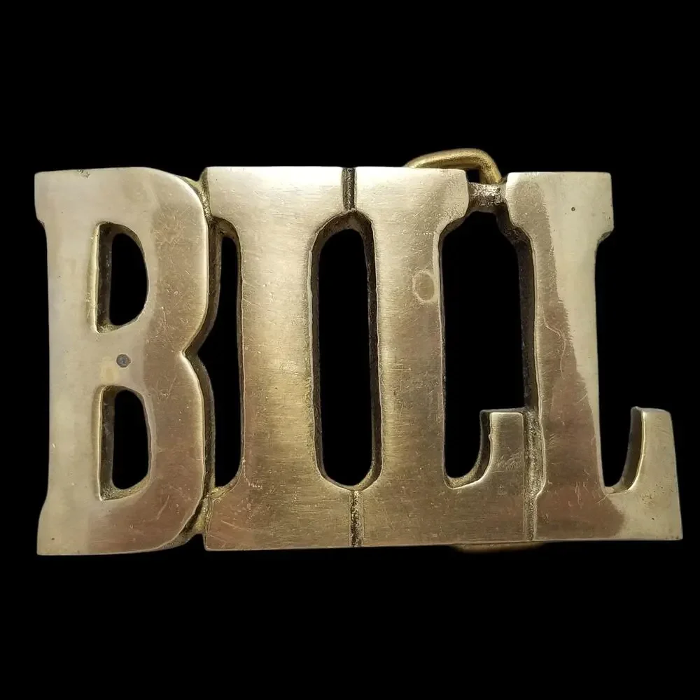 Vintage Belt Buckle Solid Cast Brass Name Bill William Letters Made In‎ Taiwan